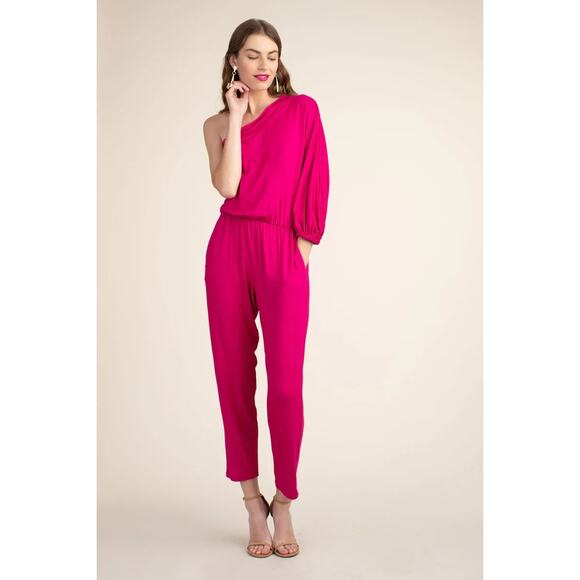 TRINA TURK Fritz Jumpsuit Size Medium Rouge Pink NWT Stretch One Sleeve Cocktail - Picture 1 of 11